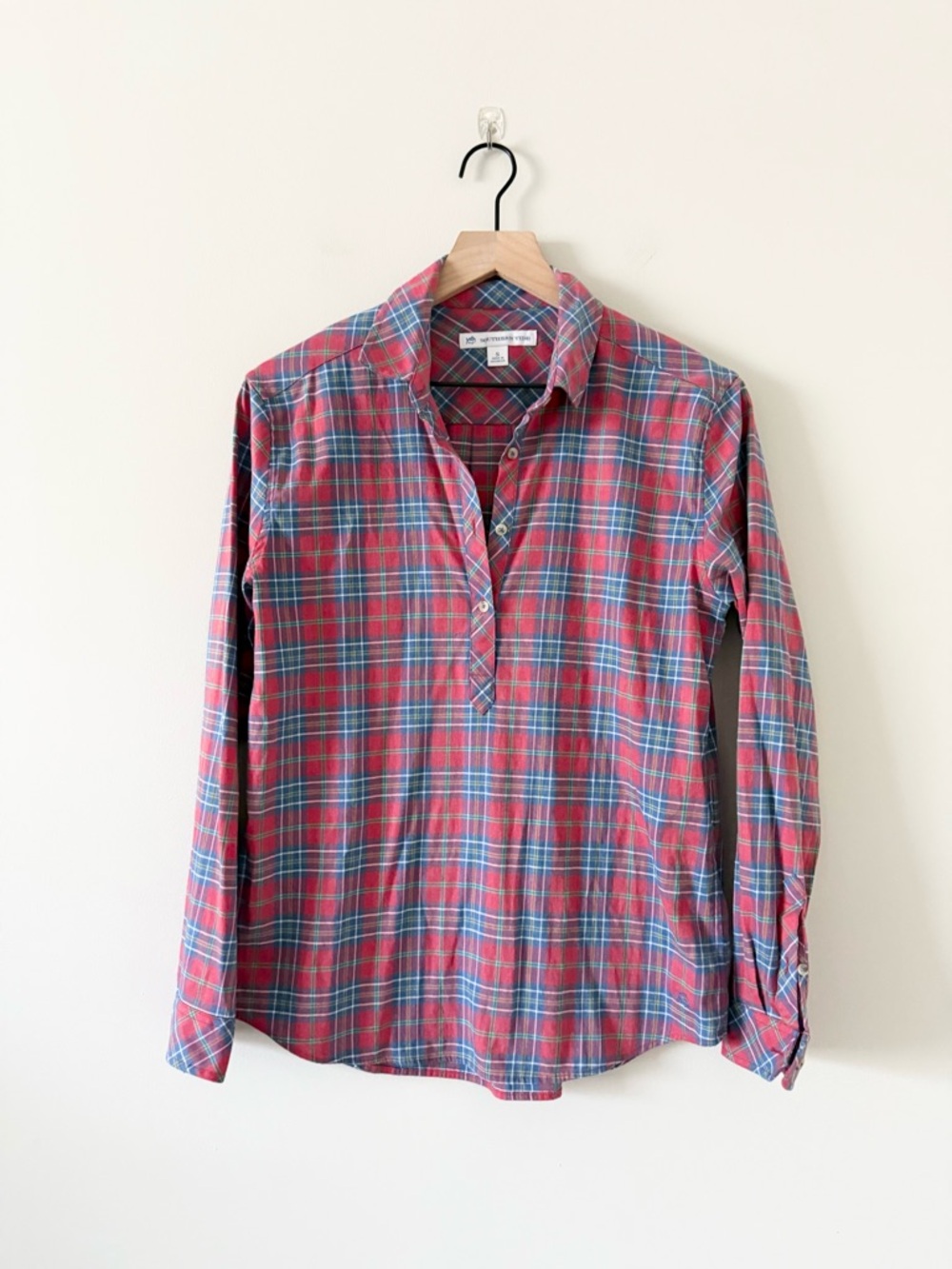 Southern Tide Classic Plaid Long-Sleeve Shirt - Red/Blue Size S